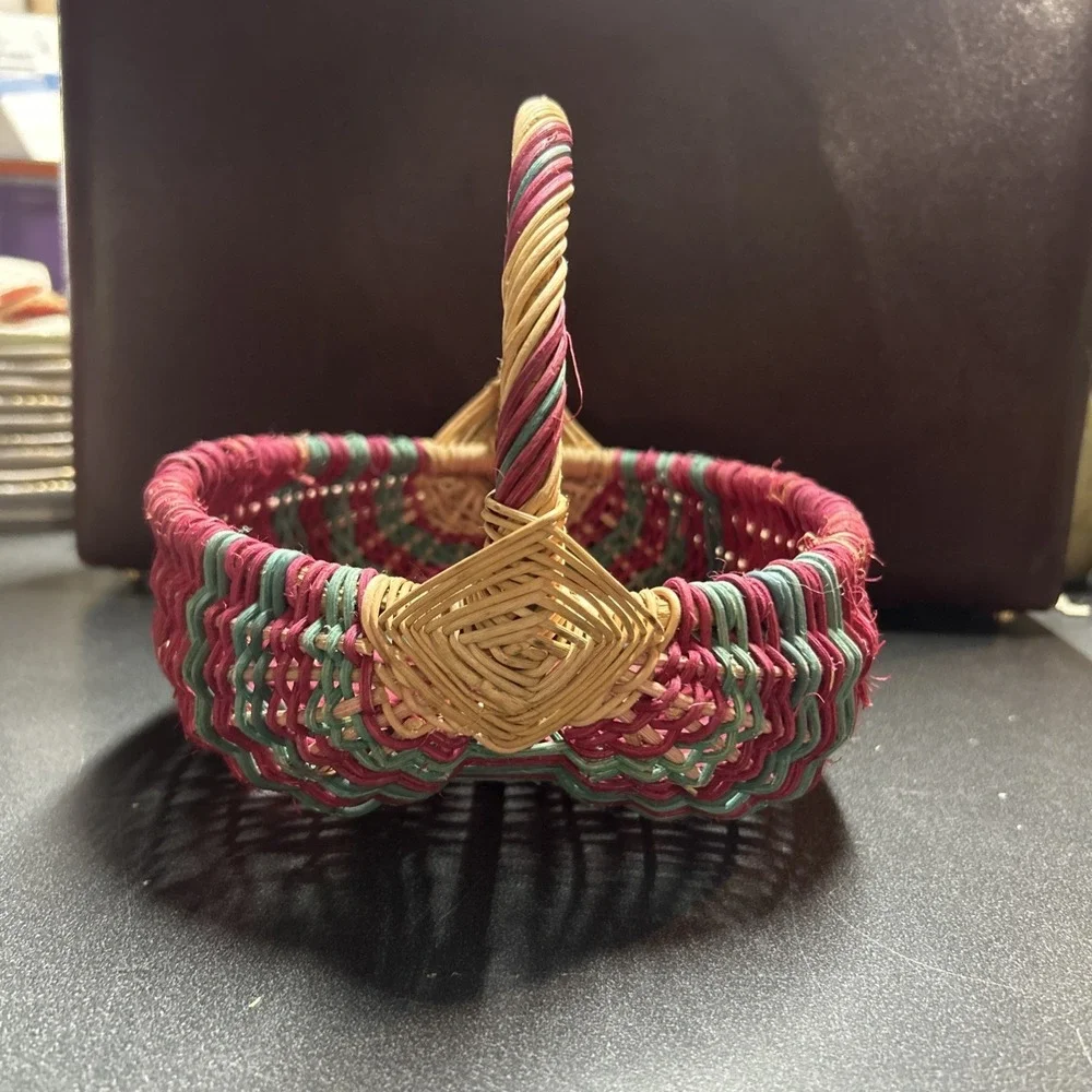 Vintage Colorful Fruit Basket Woven W Handle Decor